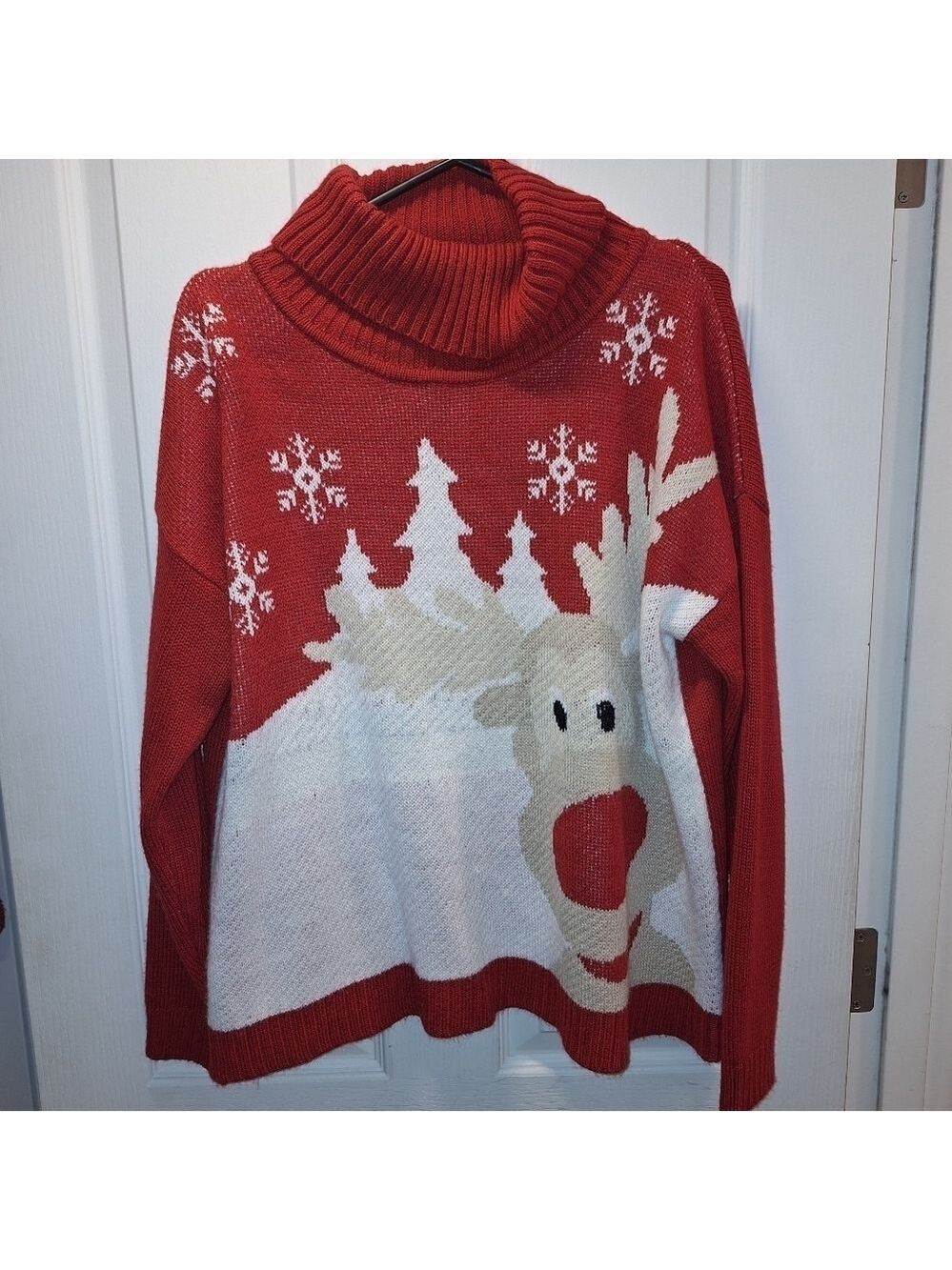Joseph A Red White Cowl Neck Sweater XL